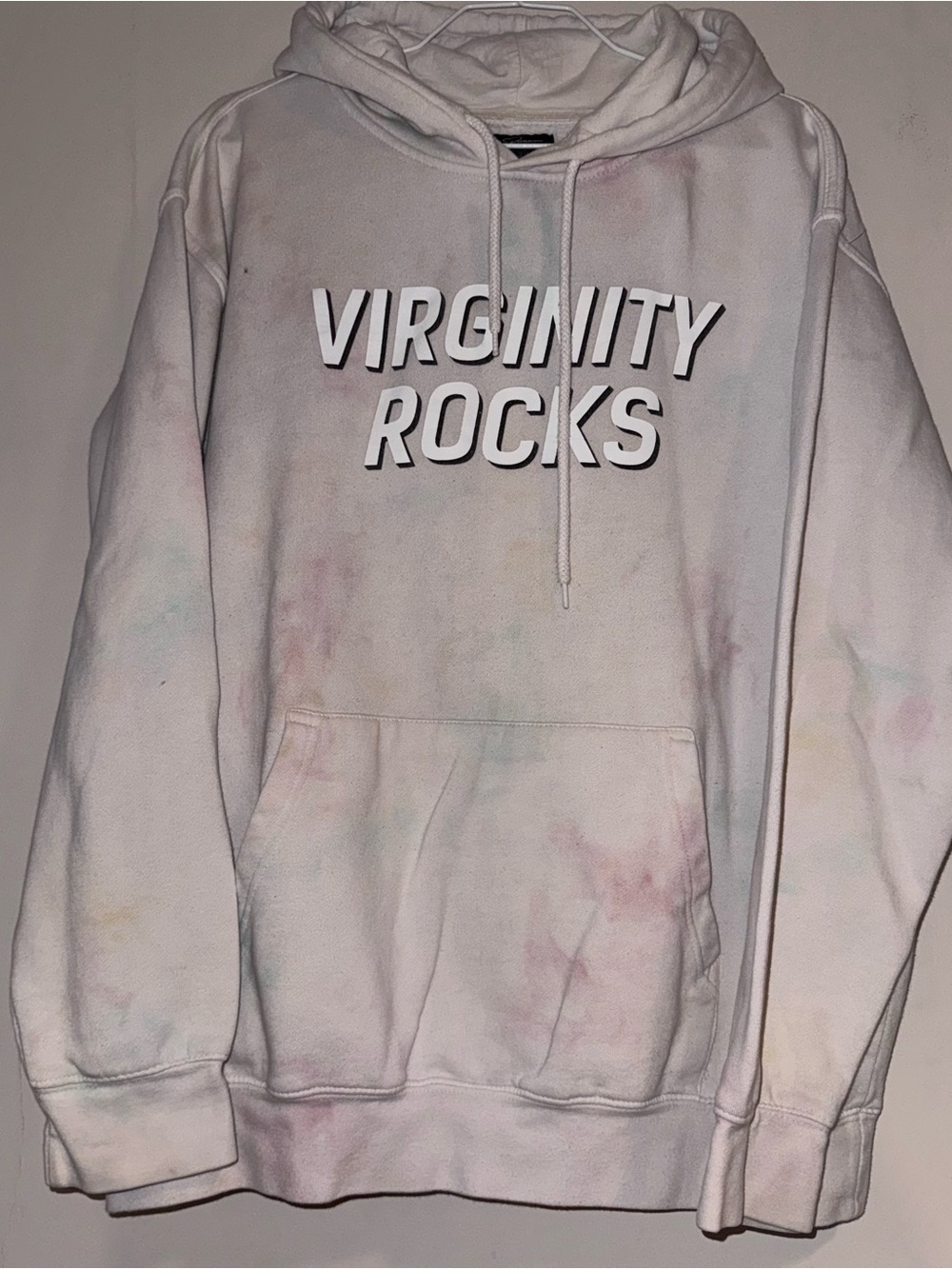 White Tie-Dye 'Virginity Rocks' Pullover Hoodie